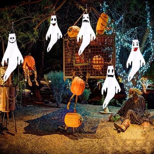 1pc LED Light Glowing Ghost Horror Windsock Halloween Decorations Lights Props Garden Party Hanging Festival Ornament Home Decor