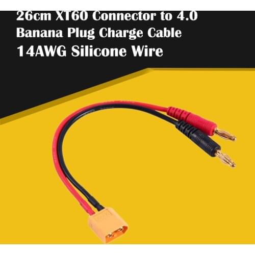 26cm XT60 Connector to 4.0 Banana Plug Charge Cable 14AWG Silicone Wire for RC Helicopter Quadcopter Lipo Battery