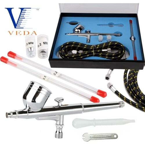 Airbrush Kit 0.3mm Dual Action Gravity Air Brush with 0.2/0.5mm Needle And Air Hose Sets Spray Gun for Nail Art Tattoo Makeup