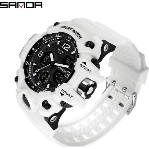 SANDA New Fashion Sport Military Mens Wrist Watch Digital Quartz Dual Display Watches Waterproof Casual Watch for Male 6030
