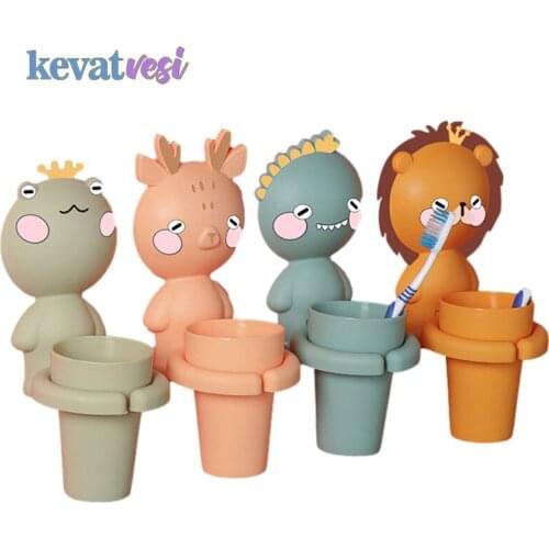 Kids Wall-Mounted Mouthwash Cup Children Punch-Free Toothbrush Cup Holder Comb Toothpaste Creative Tube Suspension Storage Rack