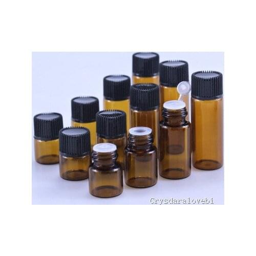 100Pcs 1ml 2ml 3ml 5ml Dram Amber Glass Essential Oil Bottle Thin Glass Small Brown Perfume Oil Vials Sample Test Bottle