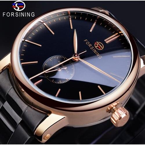 Forsining Mechanical Man Clock Mens Watch Automatic Business Black Stainless Steel Golden Case Casual Fashion Relogio Masculino