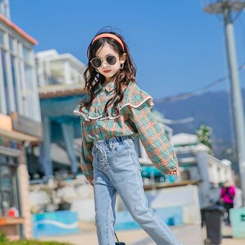 Long Sleeve Turn-down Collar Spring and Autumn Kids Shirt 3-15 Years Old Childrens Casual Clothes for Girl New Girls Blouses