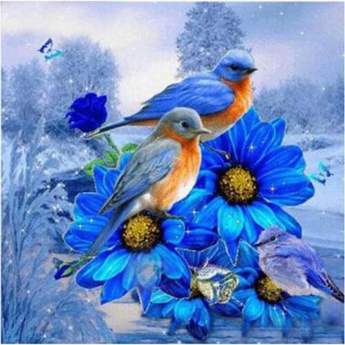 Hot sale 5d diamond painting bird on blue flower picture handmade rhinestone needlework full drill diamond embroidery Home decor