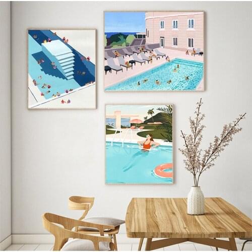 Interior for Living Room Home Decorations Summer Swimming Party Wall Art Pictures Canvas Paintings Posters and Prints