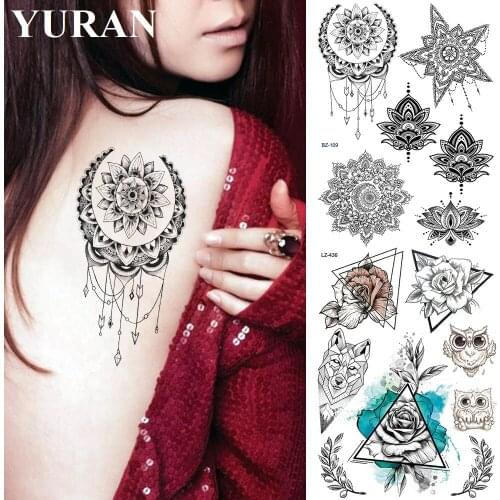 Fake Stars India Lace Mandala Floral Tattoos Temporary Moon Pendant Body Arm Art Tattoo Women Girls Chest Realistic Tatoos Paste