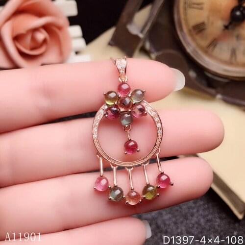 KJJEAXCMY boutique jewelry 925 pure silver inlaid natural Tourmaline Pendant Necklace support detection