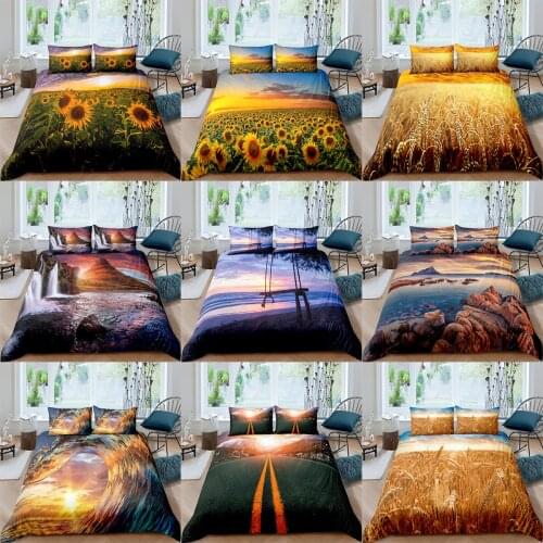 Dekbedovertrek 240x220 Sunflowers Bedding Set Boys Teens 3D Sunset Duvet Cover Bedclothes 2/3pcs Home Luxury Housse De Couette