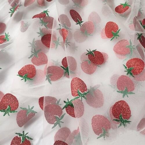 Lovely Glitter Sweet Strawberry Tulle Pink Strawberry Lace Fabric Mesh For DIY Sewing Summer Tutu Mini Dress Maxi Dress 2 Yards