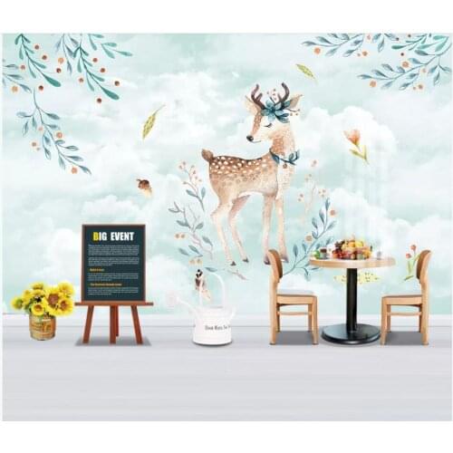 WDBH custom mural 3d photo wallpaper Hand drawn simple modern vine plant deer white clouds living room wallpaper for walls 3 d
