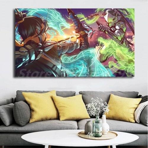 Genji VS Hanzo Dragon Game Wallpaper Art Canvas Poster Painting Wall Picture Print For Living Room Home Bedroom Decoration