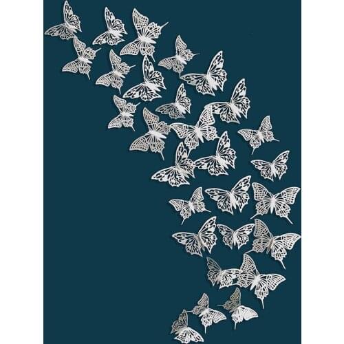 New 48Pcs Gold Silver 3D Hollow Butterflies Wall Stickers DIY Removable Metallic Glitter Paper Wall Decal for Home Bedroom Decor