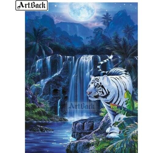 New 5d Diamond Painting Tiger Waterfall Home Decoration Full Square 3d Diamond Embroidered Cross-stitch Rhinestone Mosaic Kit