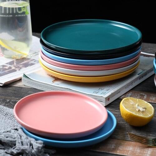 Solid Color Kitchen Tableware Ceramic Creative European Simple Household Salad Steak Spaghetti Dish Tray