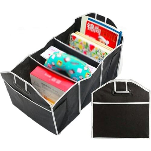 Car Trunk Organizer Storage with Handle, Large 3 Compartment Collapsible Cargo Trunk Accessories Organizers Container for SUV