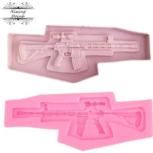 DIY submachine gun rifle shape silicone mold fudge Chocolate Mold Kitchen Baking tools cake decoration tools