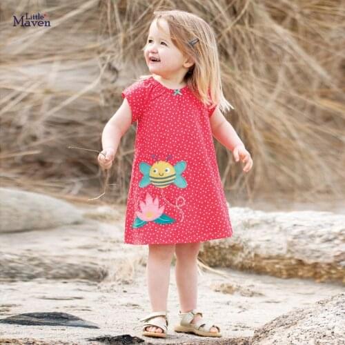 Frocks for Girls 2021 Summer Baby Girl Clothes Toddler Dot Insect Print Vestiods Casual Cute Animal Red Dress for Kids 2-7 Years