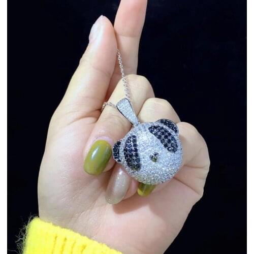 Cute head of panda pendant animal 925 sterling silver with cubic zircon unisex fine jewelry for women men girl free shipping