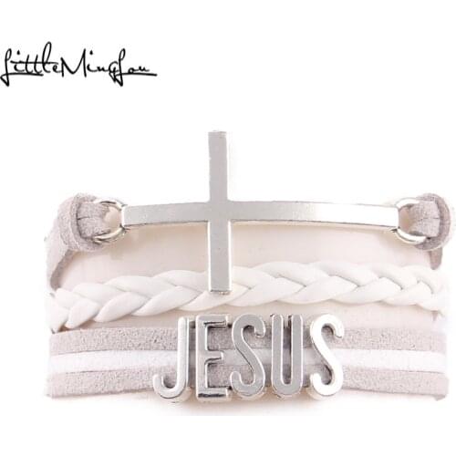 Religious Faith JESUS women bracelet Cross charm leather braid wrap handmade bracelets & bangles for women jewelry