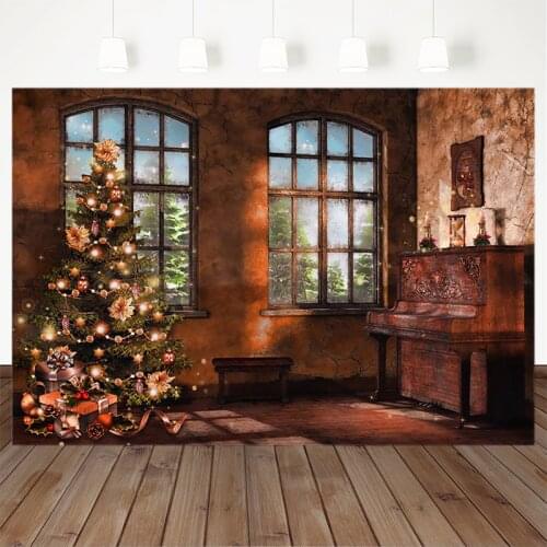 Christmas Photography Background Christmas Tree Curtain Gift Floor Indoor Backdrop Child Family Decoration Printed Banner
