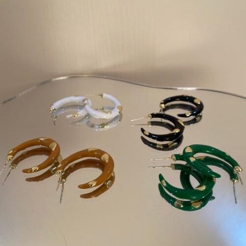 S925 Design Sense Geometric C-Shaped Drip Glaze Earrings Female Wild Retro Hong Kong Style Temperament Cold Wind Earrings Tide