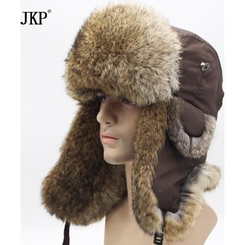 Bomber catcher hat thick autumn and winter warm rabbit fur hat rex snow cap earmuffs cap earmuff ushanka Russian men