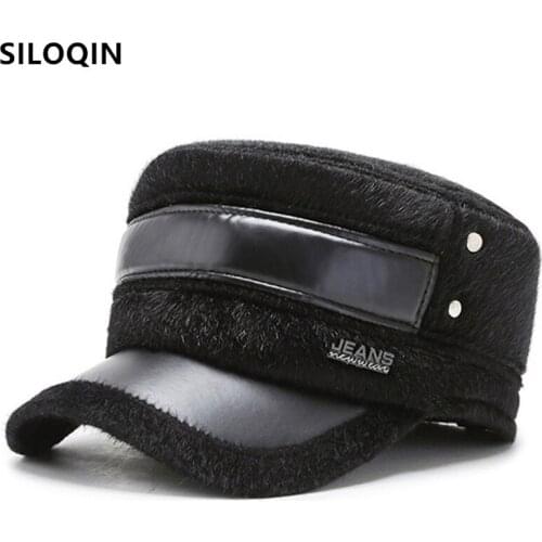 SILOQIN earmuffs hat for men winter warm army Military Hats mens Imitation mink fur flat caps adjustable dad casual brands cap