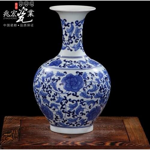 Siu Hong Jingdezhen ceramics 30cm living room decoration with blue and white porcelain vase classical antique vase crafts