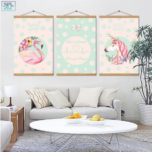 SPLSPL Kids Room Decoration Picture Pink Unicorn Cute Cartoon Animal Canvas Print Wall Art Poster Painting Ornamentation