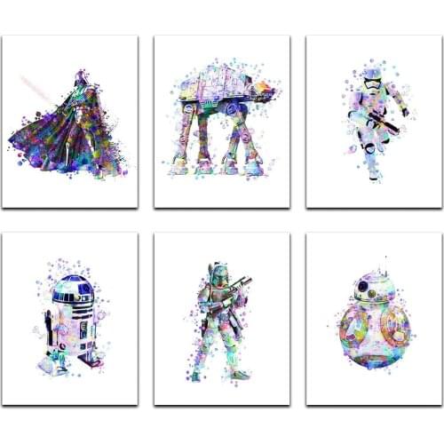 Disney Star Wars Watercolor Canvas Painting Posters Wall Art Picture and Prints Picture Prints for Children Room Decor