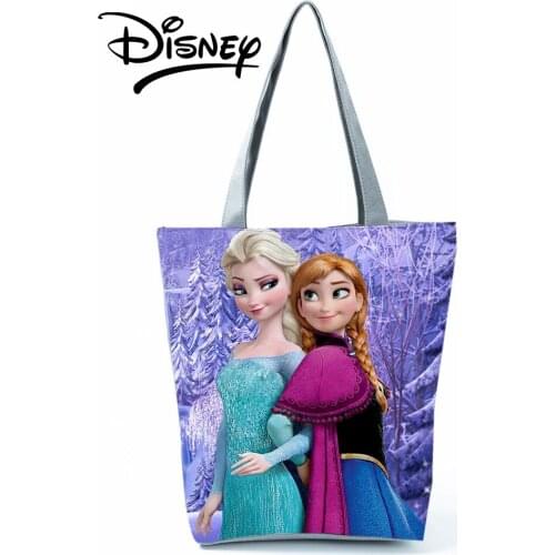 Disney Frozen Handbag High Capacity Women Reusable Shopping Bag Fashion Cartoon Travel Beach Tote Girl Daily Purple Shoulder Bag