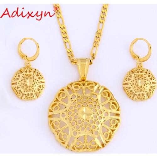 Adixyn Gold Color Jewelry Sets Hollow Figaro Chain Necklace&Earring&Pendant For Women/Girls Gift N08232