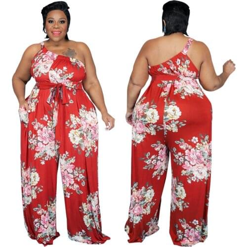 Jump Suits for Women Plus Size Floral Printed LOOSE Full Length Diagonal Collar One-shoulder Sexy Streetwear Jumpersuit Women