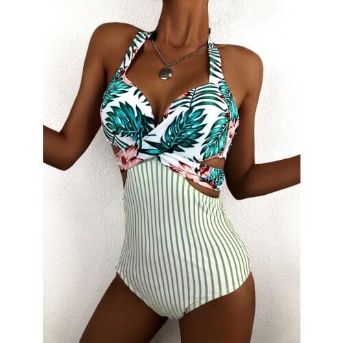 Sexy Underwired Push Up Swimwear One Piece Swimsuit High Waist Bathing Suit Women Stripe Bodysuit Bandage Monokini Swim Suit