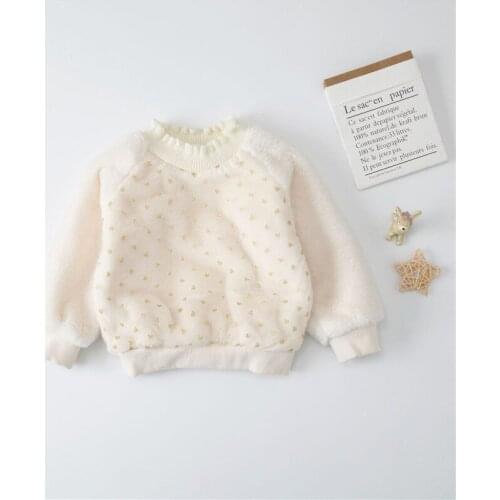Winter Fur Warm Pullovers For Girls Lace Velvet Sweatshirt Thick Baby Girl Clothing Ruffle Jumpers Fluffy Sweaters Princess Wear