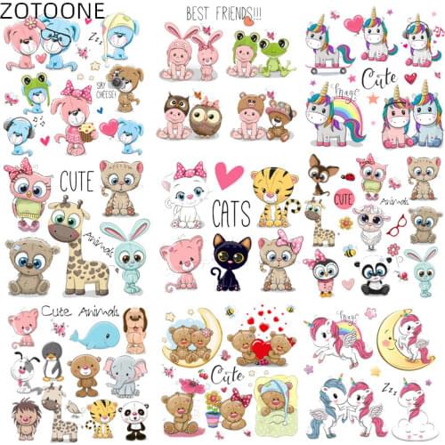 ZOTOONE Iron on Cartoon Animal Set Patches for Kids Cute Cat Unicorn Stickers Heat Transfer for Clothes Patch Vinyl Applique E