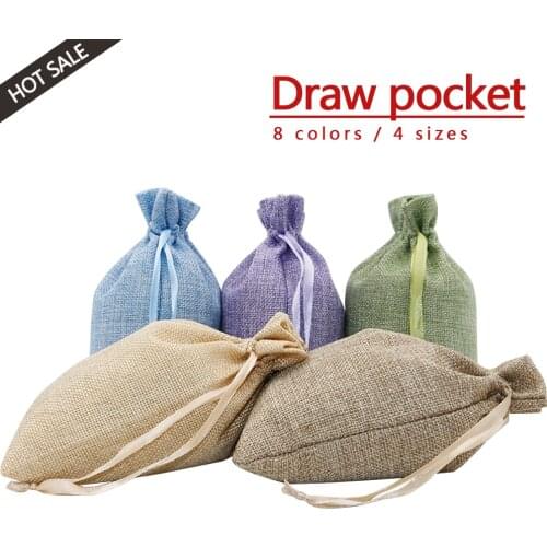 1pcs Jute Hemp Pocket Off white Draw Fabric Bags for Storage Gifts Baking Packaging Wedding Party Deaoration DIY Craft Storage