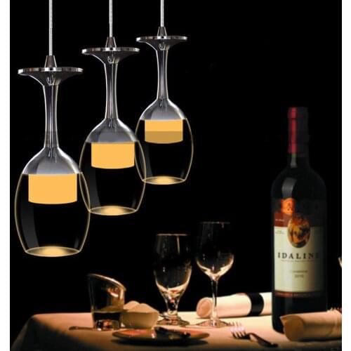 1pcs Creative Red Wine Glass Pendant Ceiling Light 3W 85-265V Chandelier For Kitchen Bar Restaurant White/Warm Light