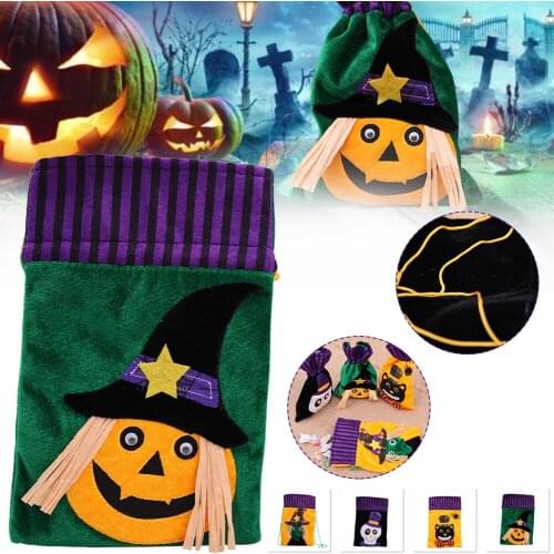 Cute 1Pc Halloween Drawstring Bag Pumpkin Cartoon Witch Cloth Goodie Bag Candy Pouch Non-Woven Decorations Holiday Candy Bag