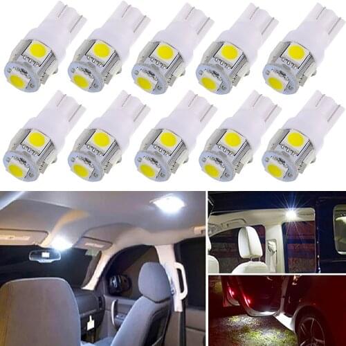 10PCS T10 Led Car Lights 5050 5smd Super White Red Yellow 194 168 w5w Led Parking Bulb Auto Wedge Clearance Read Lamp 12v