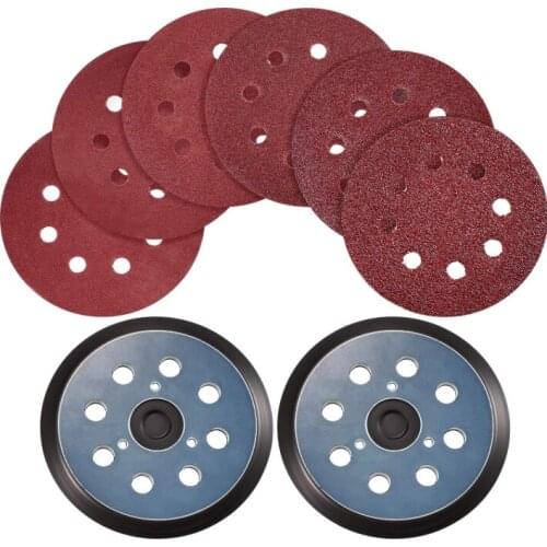 2Pcs 5 Inch 8 Holes Hook Loop Sanding Backing Pad Replaces 30Pcs Orbital Sander Disk Discs Sandpaper Porter Cable Backup Stick