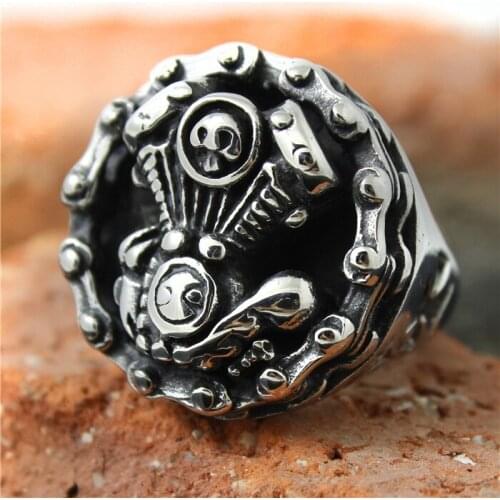 2015 Newest 316L Stainless Steel Mens Biker Chains Engine With Skull Ring Biker Style For Real Biker