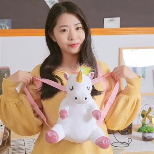 33cm Creative Unicorn Plush Backpack Stuffed Rainbow Unicorn Plush Toy Kids Soft Doll Plush Shoulder Bag Lovely Gift for Girls