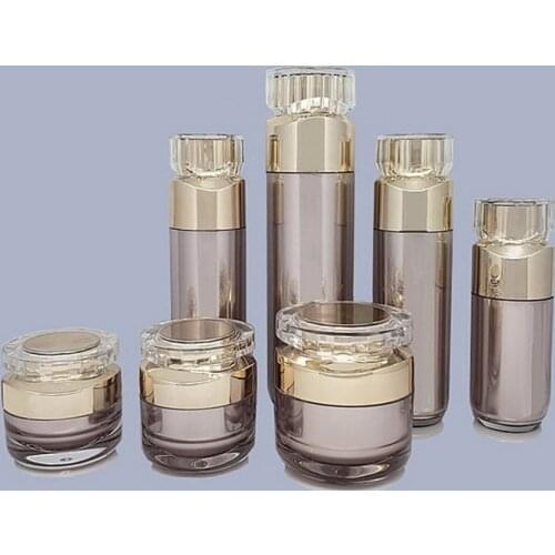 50Pcs 15/30/50g Champagne Acrylic Refillable Cream Jar and 30/50/100ml Pump Spray Bottles for Travel Makeup Facial Cream Lotion