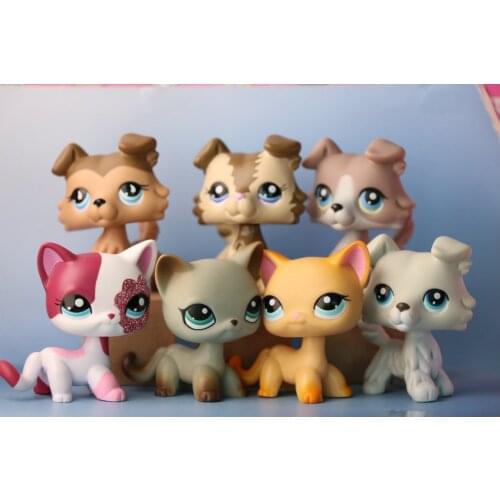 (7pcs Toys)Pet Shop Collie Puppys Shorthair Cats With 7pcs Accesories Kids' Xmas Birthday Gift