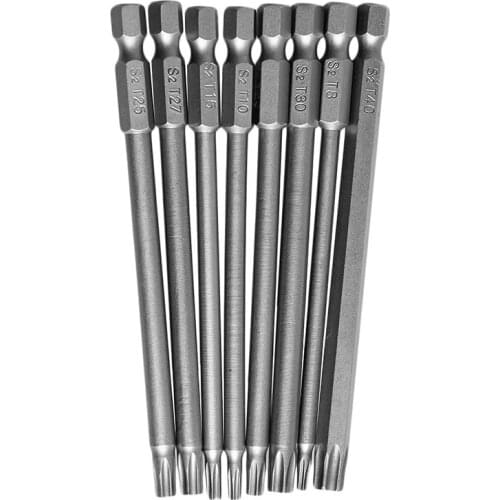 8Pcs/Set T8-T40 100mm Magnetic Torx Screwdriver Bits 1/4" Hex Shank