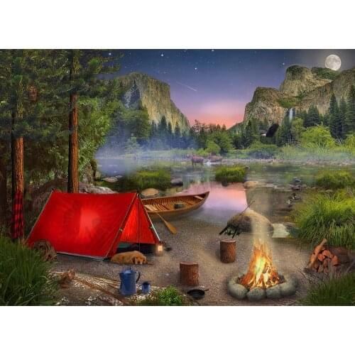 JMINE Div 5D Camping Mountain River campfire Full Diamond Painting cross stitch kits art Scenic 3D paint by diamonds