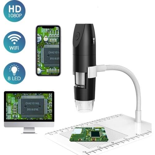 Wireless WiFi Digital Microscope USB 1080P Portable Microscope with 8 LED Lights 50X-1000X Adjustable