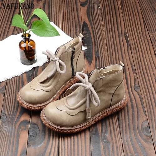 Retro Japanese Martin Boots British Thick-Soled Big-Head Leather Shoes Plus Velvet Round Toe Short Boots Mori Girl Ankle Boots